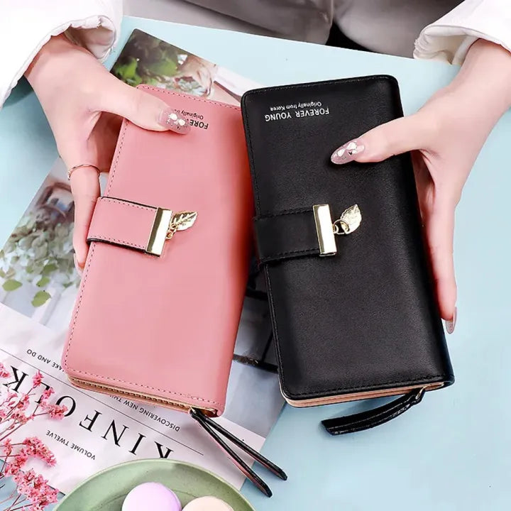 Fashion Leaf pendant Womens long Wallets Female pu zipper coin Purse Hasp money clutch
