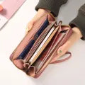 Stylish PU Leather Long Wallets for Women Card Holder Single Zipper Clutch Purses Heart Embroidery Money Bag Wallet For Girls ,